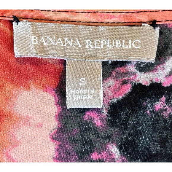 Banana Republic Short Sleeve Poppy Patterned Floral Top Blouse Shirt Coral SMALL - Picture 7 of 9